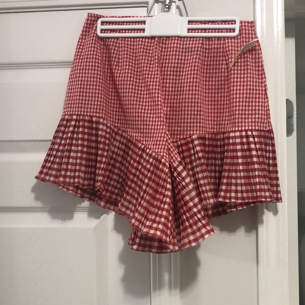 Red Gingham Ruffle Mini Skirt